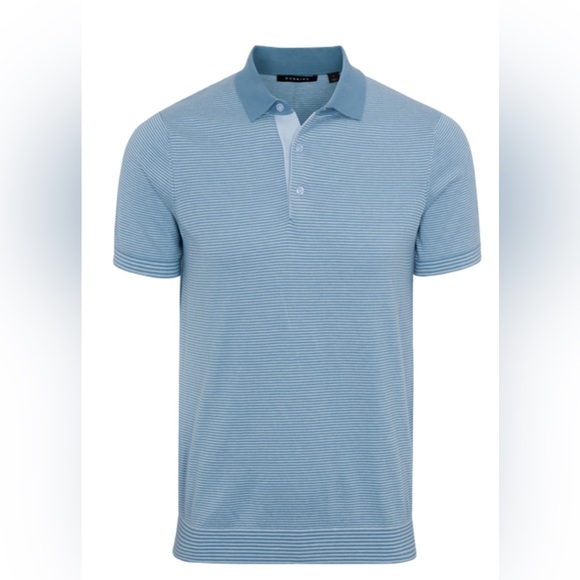 DUNNING Fairfield Short Sleeve Polo Sweater Cashmere Blue/Blue Shadow in Large - Picture 3 of 11